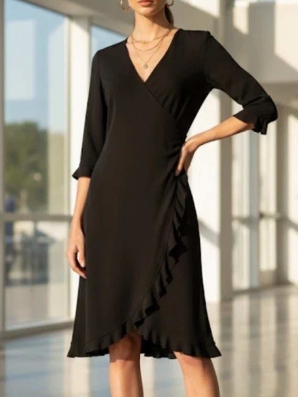VINTAGE 90s Y2K Jonathan Martin Faux Wrap Ruffle Whimsigoth Coquette Dress 4/6